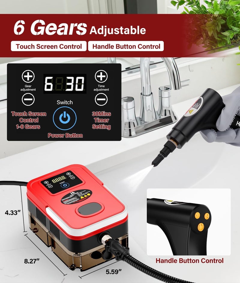 H & K 2026 Upgraded Steam Cleaner,10s Heat-Up,1.2L Tank, 6-Level Adjustable Handle,1500W Steamer for Cleaning, Portable Steamer for Cleaning with 20PCS Accessories, Steam Cleaner for Home,Car,Dirt - Image 4